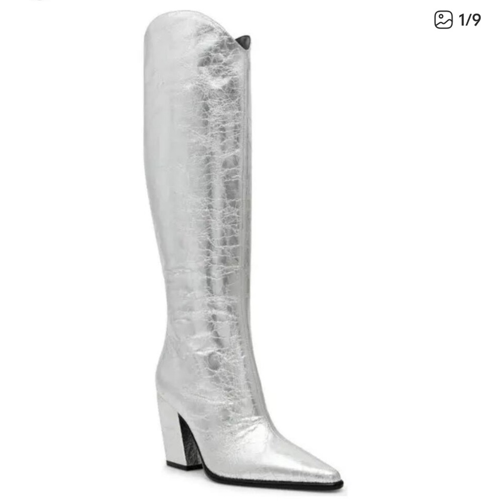Steve Madden Croft Pointed Toe Knee-High Boot in silver metallic 8.5